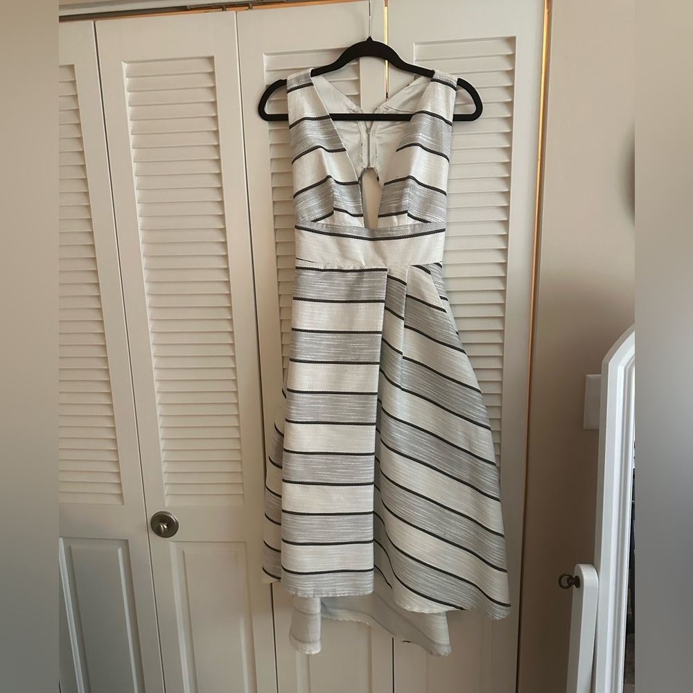 Beautiful white/grey/black striped cocktail/formal dress